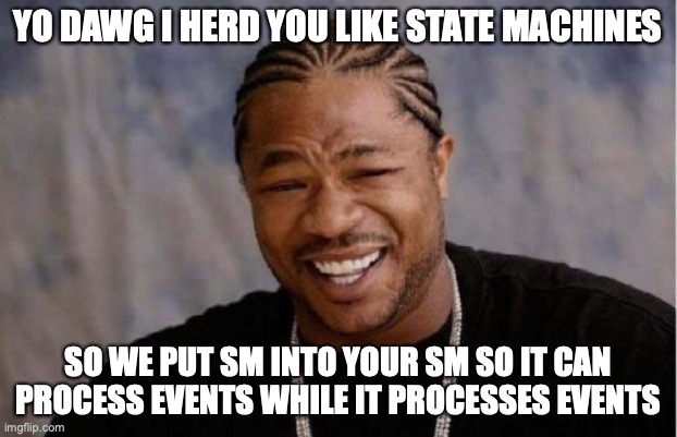 yo dawg I herd you like state machines so we put state machine into your state machine so it can process events while it processes events